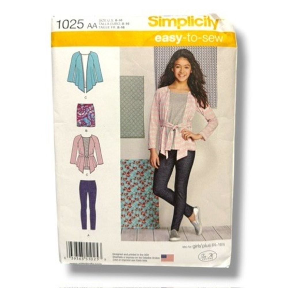 Simplicity 1025 Girls‎ Plus Sewing Pattern Cardigan Top Skirt Leggings 8-16
